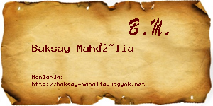 Baksay Mahália névjegykártya